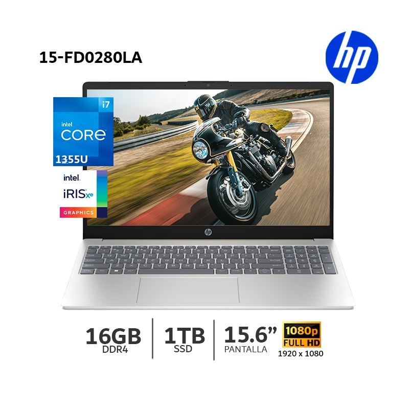 Laptop HP 15-fd0280la, Core I7-1355U, 16Gb Ram, 1TB SSD, 15.6” FHD - B9TZ6LA